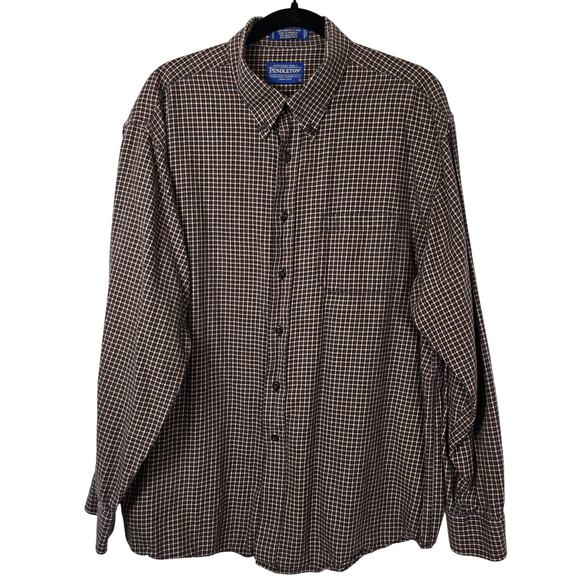 Pendleton Canterbury Cloth Shirt Men's XL Navy Brown Check Classic Casual Work - Picture 1 of 6